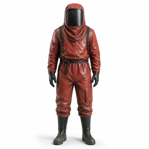 Red hazmat-suited figure with a black visor, gloves, and boots, designed for 3D printing.