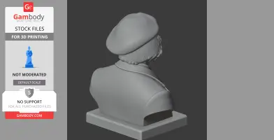 3D bust of a historical figure with a beret, viewed from the back, on a display base.