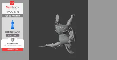 Ancient warrior figurine in dynamic pose with shield and spear, ready for 3D printing.