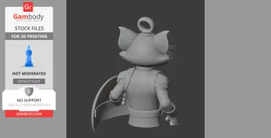 Cartoon cat in Captain America outfit holding a shield; 3D print-ready model.
