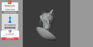 3D model of a cartoon cat dressed as a superhero, holding a shield, suitable for 3D printing.