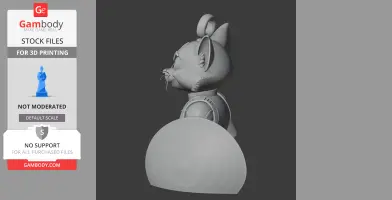 3D model of a cartoon cat wearing superhero gear, holding a shield, side view.