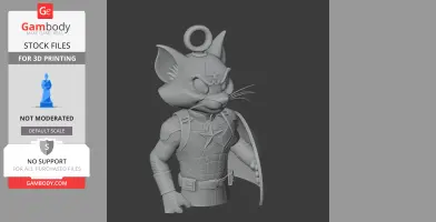 Cat character in Captain America attire, featuring a shield and a ring on its head.