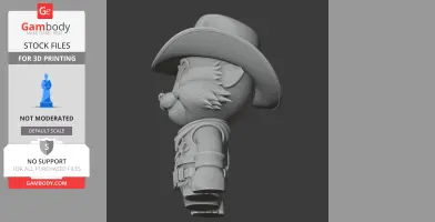 Cartoon cat in cowboy hat and attire, in profile view, designed for 3D printing.