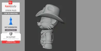 Cartoon cat in cowboy attire with a hat and bandana, side view 3D model for printing.