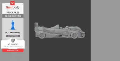 A detailed 3D model of an Audi R15 TDI race car, side view, designed for 3D printing.