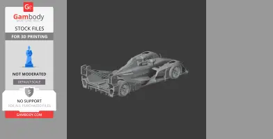 3D model of an Audi R15 TDI race car in silver, designed for 3D printing.