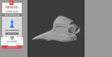 3D model of a helmeted hornbill skull, side view, for 3D printing.