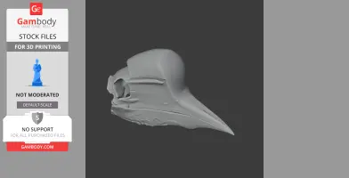 3D model of a helmeted hornbill skull with detailed beak and casque, viewed from the side.