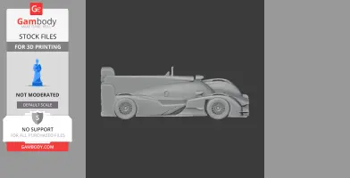 3D model of an Audi R18 race car, side view, minimalist design, ready for 3D printing.