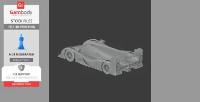 3D model of Audi R18 racing car for 3D printing, displayed from the rear side.