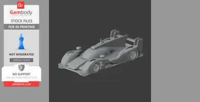 3D model of Audi R18 race car for 3D printing, shown in a monochrome rendering.