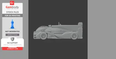 3D model of an Audi R18 race car, side view, designed for 3D printing.