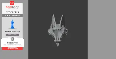 3D model of an animal skull with prominent ears and teeth, designed for printing.