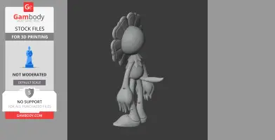 3D model of a cartoonish flower figure with large petals and long limbs, designed for 3D printing.