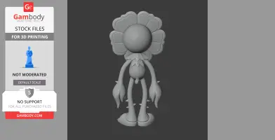 3D model of a flower-themed character with a round head and leaf-like petals, ready for 3D printing.