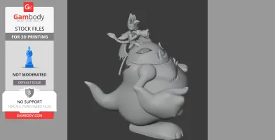 A 3D model of a cat-like figure riding a large creature from a video game, designed for printing.
