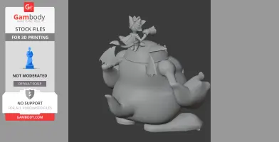 A small character riding a large, rounded creature with bat-like wings, designed for 3D printing.