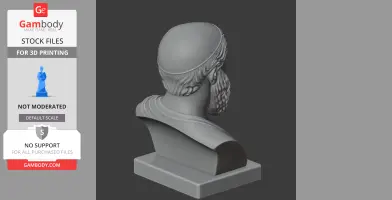 3D model of a bearded bust with detailed hair, viewed from the back on a square base.