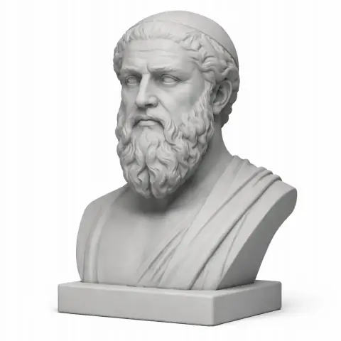 3D printed bust of a bearded warrior, wearing a headband, on a rectangular base.