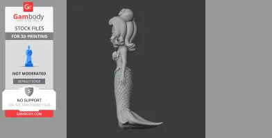 Side view of a 3D mermaid figurine with detailed scales and stylized hair.