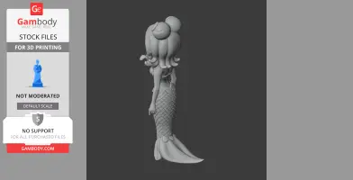 A side view of a stylized mermaid figure with a scale-patterned tail, ready for 3D printing.