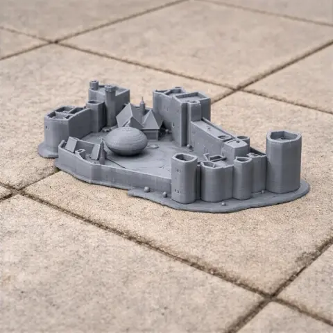 Detailed 3D model of Pulford Castle with towers and walls, designed for 3D printing.