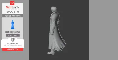 A 3D model of a man in a long coat, standing in a dynamic pose, designed for 3D printing.
