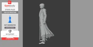 Detailed 3D figurine of a character in a long coat, designed for 3D printing.