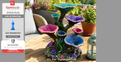 Colorful tree-shaped organizer with lobe-shaped shelves, adorned with floral accents. Ideal for 3D printing.