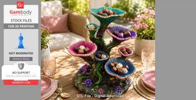 Whimsical floral tree organizer holding chocolates, with vibrant petals and a detailed base.