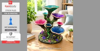 Colorful floral tree organizer with lotus flower tiers for 3D printing.