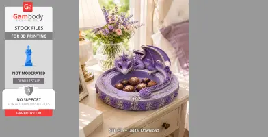 A purple dragon-shaped bowl adorned with floral patterns, containing chocolates.