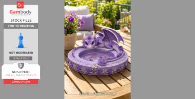 Purple floral dragon curled around a decorative bowl, with intricate detailing on the scales and flowers.