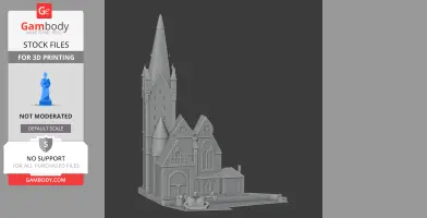3D model of Paderborn Cathedral with detailed spire and architectural elements for 3D printing.