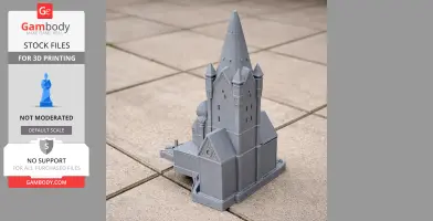 Gray 3D-printed model of Paderborn Cathedral with detailed architecture on tiled flooring.