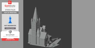 3D model of Paderborn Cathedral with detailed spires and entrance for 3D printing.