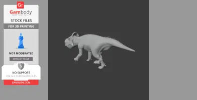 3D model of Zhuchengceratops, a horned dinosaur, in a walking pose for printing.
