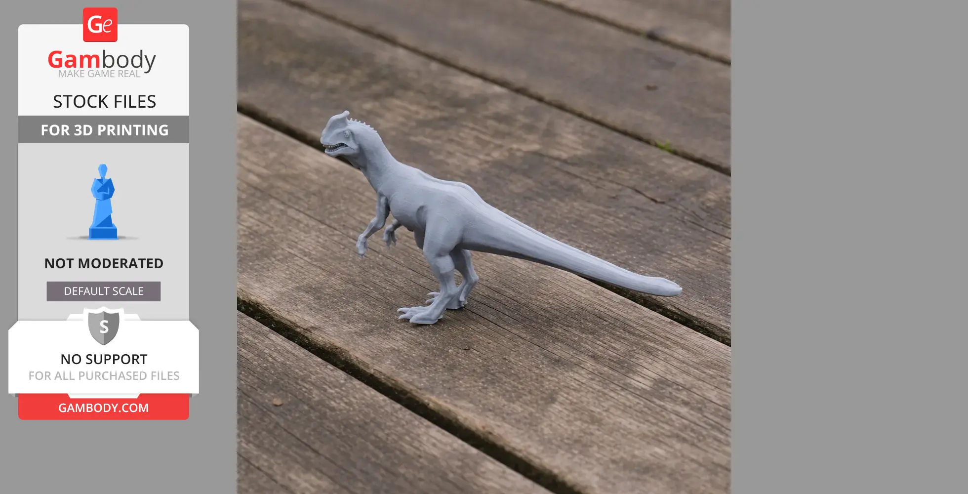 A 3D-printed Zupaysaurus model on a wooden surface, ready for display.