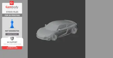 3D model of an Audi R8 car, designed for 3D printing, shown in a light gray render.