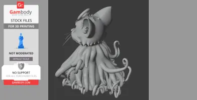 Cat-Cthulhu hybrid ring figure with tentacles and whiskers, designed for 3D printing.