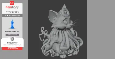 Tom Cat with Cthulhu tentacles, featuring intricate details and a spiral symbol on its head.