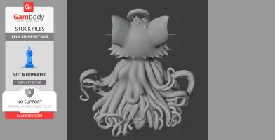 Cat head with tentacles, resembling Cthulhu, in a 3D printable mashup ring design.