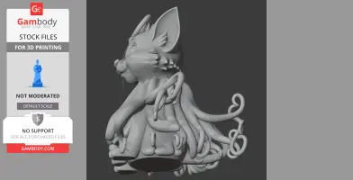 A 3D model of a stylized cat with Cthulhu tentacles, designed for 3D printing.