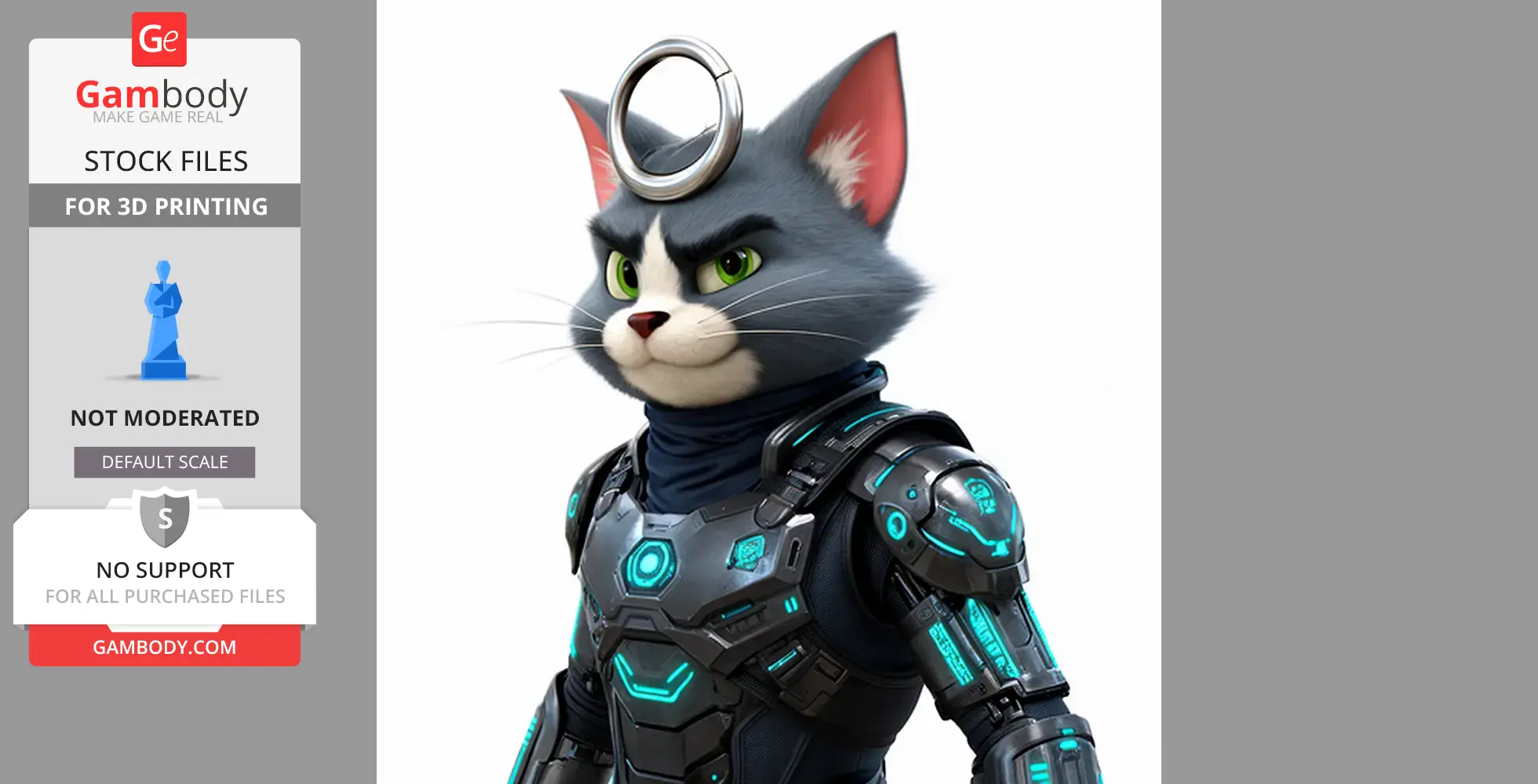 Tom Cat Cyber Ninja Ring Figure - Mashup Figure STL
