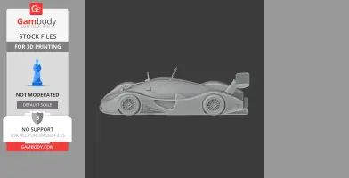 Audi R8C 3D model in grayscale, side view, designed for 3D printing.