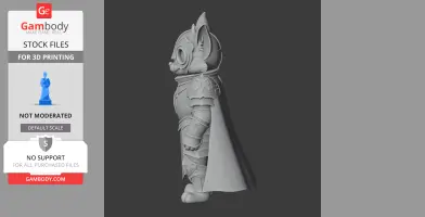 Cartoon cat in ornate knight armor with a cape, standing upright.