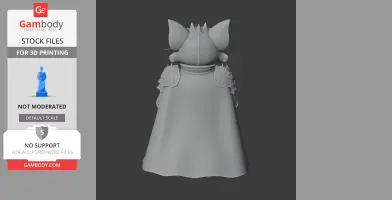 A 3D model of a cat in knight armor with a cape, viewed from the back.