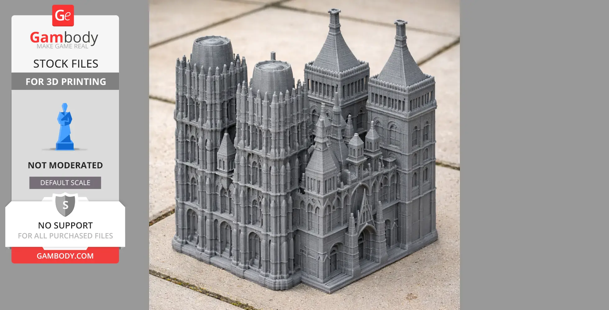 Detailed 3D printed model of Rouen Cathedral with intricate architectural features.