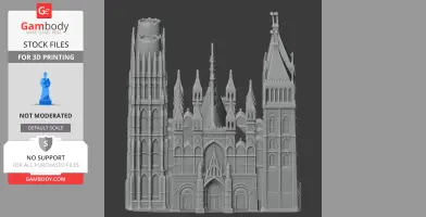 3D model of Rouen Cathedral with detailed Gothic architectural elements for 3D printing.
